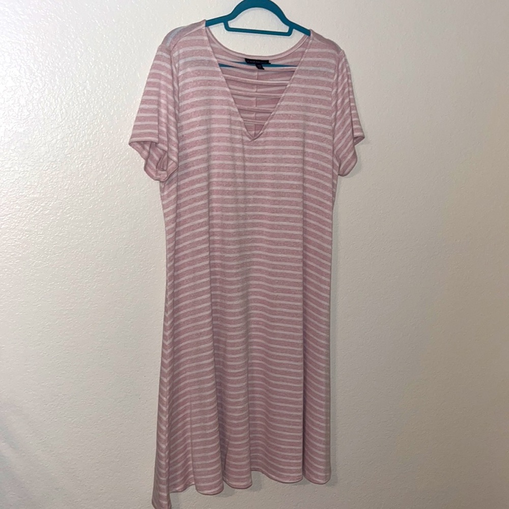 EUC—Lane Bryant Pink and White Stripe Dress—18/20